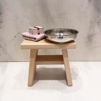 Shark Anatolia Sedir Ahşap Banyo Taburesi Oturak ve Beyaz Bakır Hamam Tası Seti - 5