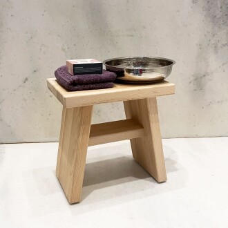 Shark Anatolia Bath Stool Cedar Wood Handmade Shower Bench and White Copper Hammam Bath Bowl Set 
