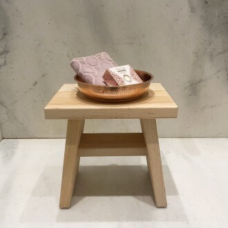 Shark Anatolia Sedir Ahşap Banyo Taburesi Oturak ve Kızıl Bakır Hamam Tası Seti - 5