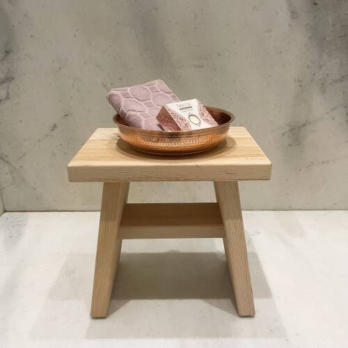 Shark Anatolia Sedir Ahşap Banyo Taburesi Oturak ve Kızıl Bakır Hamam Tası Seti - 5