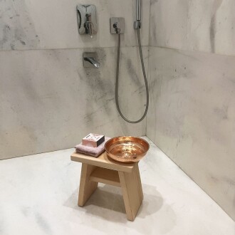 Shark Anatolia Sedir Ahşap Banyo Taburesi Oturak ve Kızıl Bakır Hamam Tası Seti - 9