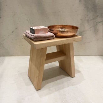 Shark Anatolia Sedir Ahşap Banyo Taburesi Oturak ve Kızıl Bakır Hamam Tası Seti 