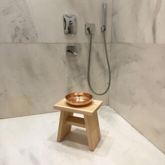 Shark Anatolia Sedir Ahşap Banyo Taburesi Oturak ve Kızıl Bakır Hamam Tası Seti - 6