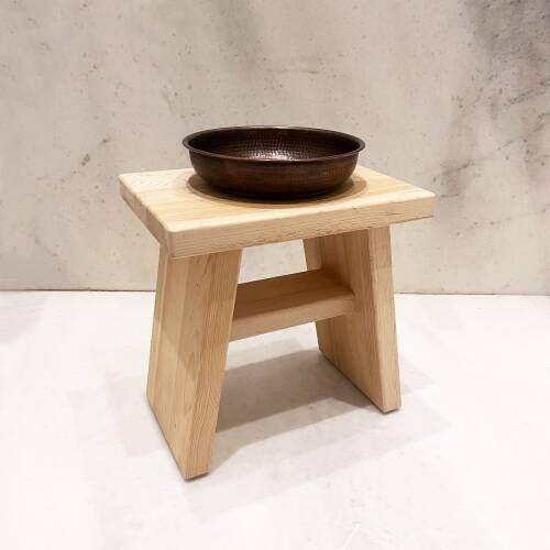 Shark Anatolia Sedir Ahşap Banyo Taburesi Oturak ve Oksit Bakır Hamam Tası Seti - 3