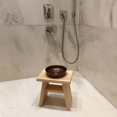 Shark Anatolia Sedir Ahşap Banyo Taburesi Oturak ve Oksit Bakır Hamam Tası Seti - 7