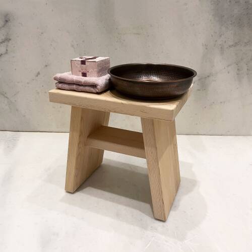 Shark Anatolia Sedir Ahşap Banyo Taburesi Oturak ve Oksit Bakır Hamam Tası Seti - 6