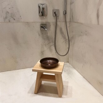 Shark Anatolia Sedir Ahşap Banyo Taburesi Oturak ve Oksit Bakır Hamam Tası Seti - 7