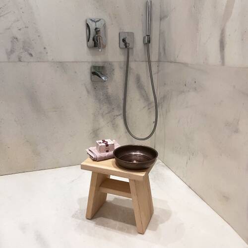Shark Anatolia Sedir Ahşap Banyo Taburesi Oturak ve Oksit Bakır Hamam Tası Seti - 9