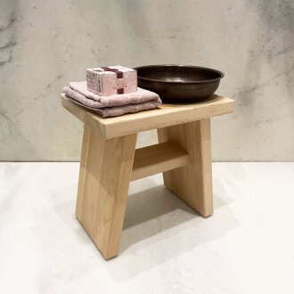 Shark Anatolia Bath Stool Cedar Wood Handmade Shower Bench and Oxide Copper Hammam Bath Bowl Set 