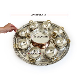 Shark Anatolia Tepsili Kahvaltı Sunum Seti, Bakır Sahan 16 cm Kalın Taban 8 Parça Kulplu Bakır Kase - 4