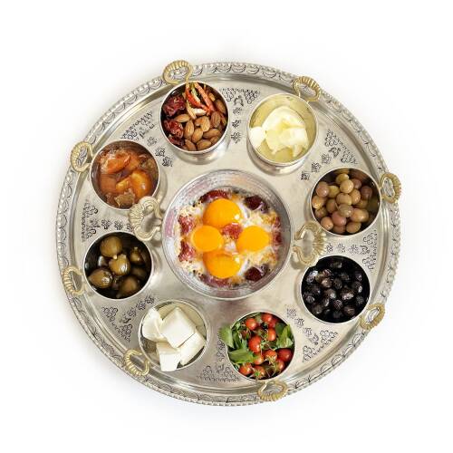 Shark Anatolia Tepsili Kahvaltı Sunum Seti, Bakır Sahan 16 cm Kalın Taban 8 Parça Kulplu Bakır Kase - 5