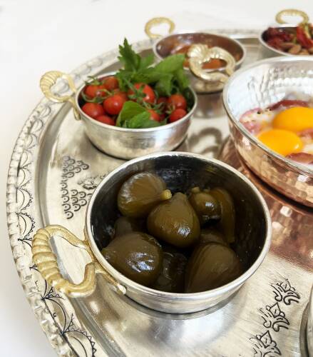 Shark Anatolia Tepsili Kahvaltı Sunum Seti, Bakır Sahan 16 cm Kalın Taban 8 Parça Kulplu Bakır Kase - 8