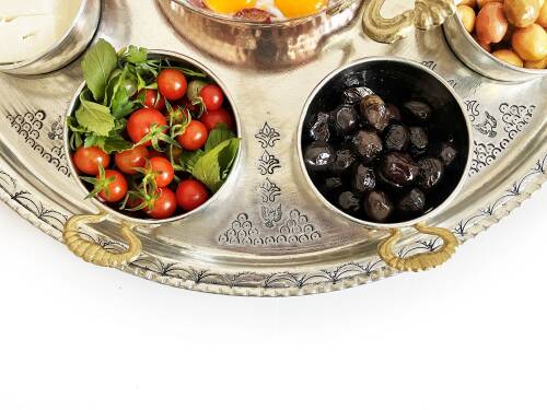 Shark Anatolia Tepsili Kahvaltı Sunum Seti, Bakır Sahan 16 cm Kalın Taban 8 Parça Kulplu Bakır Kase - 9