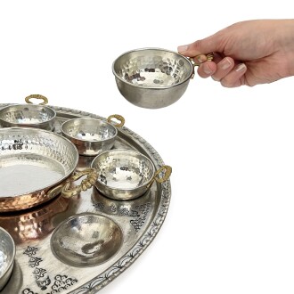 Shark Anatolia Tepsili Kahvaltı Sunum Seti, Bakır Sahan 16 cm Kalın Taban 8 Parça Kulplu Bakır Kase - 10