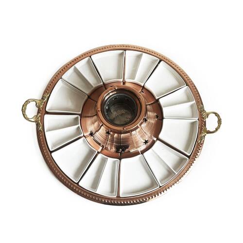 Shark Anatolia Tepsili Kahvaltı Çay Sunum Seti, El İşleme Klasik Bakır Çaydanlık, 12 Parça Porselen Tabak - 8