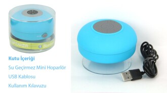 Su Geçirmez Mini Bluetooth Duş Hoparlörü (Mavi) - 8
