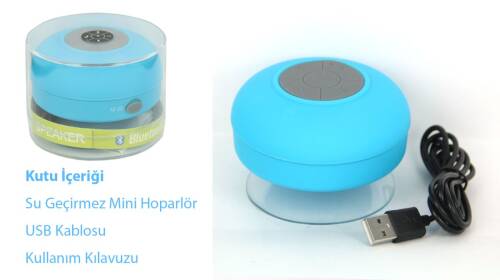 Su Geçirmez Mini Bluetooth Duş Hoparlörü (Mavi) - 8