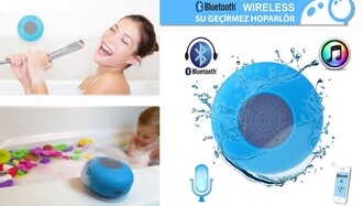 Su Geçirmez Mini Bluetooth Duş Hoparlörü (Mavi) - Thumbnail