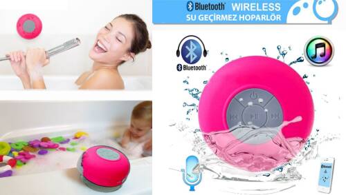 Su Geçirmez Mini Bluetooth Duş Hoparlörü (Pembe) - 7