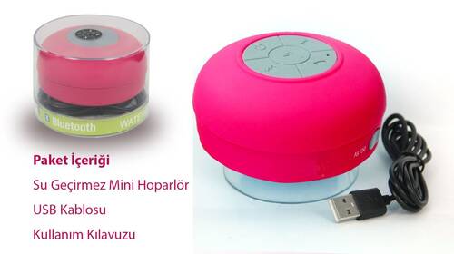 Su Geçirmez Mini Bluetooth Duş Hoparlörü (Pembe)