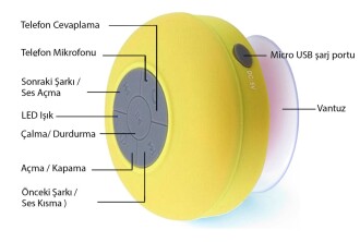 Su Geçirmez Mini Bluetooth Duş Hoparlörü (Sarı) - 4