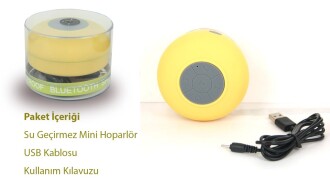 Su Geçirmez Mini Bluetooth Duş Hoparlörü (Sarı) - 8