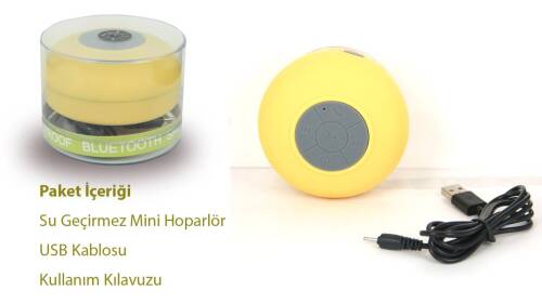 Su Geçirmez Mini Bluetooth Duş Hoparlörü (Sarı) - 8