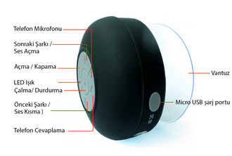 Waterproof Silicone Bluetooth Speaker Shower (Black) - Thumbnail