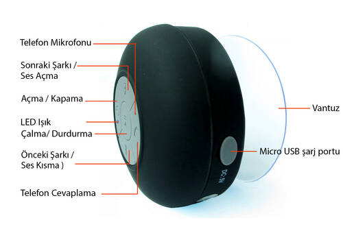 Waterproof Silicone Bluetooth Speaker Shower (Black)