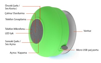 Su Geçirmez Mini Bluetooth Duş Hoparlörü (Yeşil) - 4