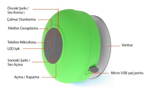 Su Geçirmez Mini Bluetooth Duş Hoparlörü (Yeşil) - 4