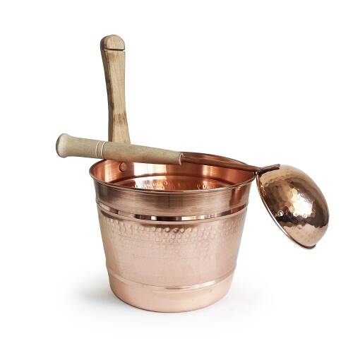 Hand Hammered Copper Sauna Bucket Set - 3