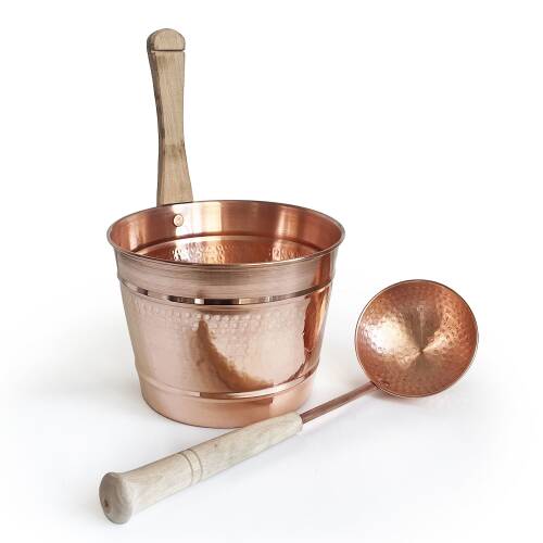 Hand Hammered Copper Sauna Bucket Set - 5