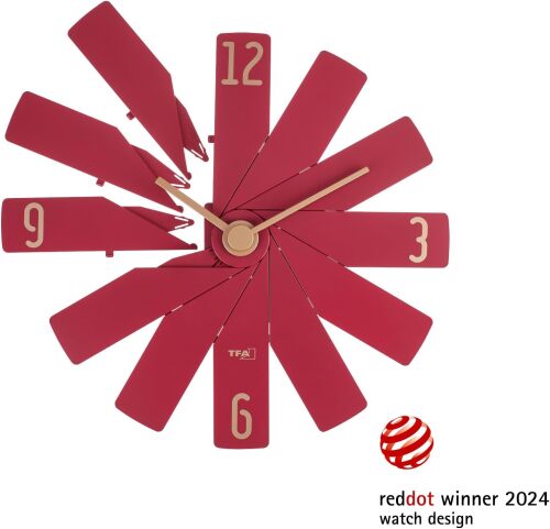 TFA 60.3020.05 Tasarım Duvar Saati, 12 Parça Modüler, Sessiz Sweep Mekanizma Kırmızı – Red Dot 2024 Ödüllü Tasarım - 6