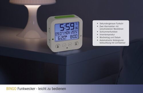 TFA Bingo Işık Sensörlü Ekran Aydınlatmalı Alarmlı Dijital Saat Beyaz - 2