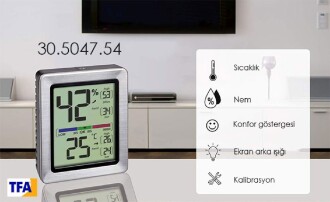 TFA Exacto Kalibre Edilebilir Mıknatıslı Sıcaklık ve Nem Ölçer Ekran Aydınlatmalı - 5