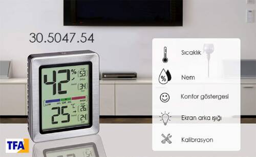 TFA Exacto Kalibre Edilebilir Mıknatıslı Sıcaklık ve Nem Ölçer Ekran Aydınlatmalı - 5