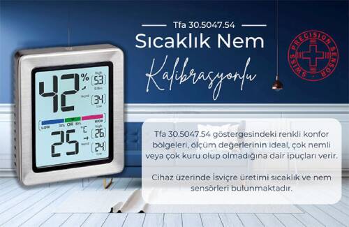 TFA Exacto Kalibre Edilebilir Mıknatıslı Sıcaklık ve Nem Ölçer Ekran Aydınlatmalı - 7