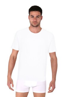 Thermoform Bambu Erkek Bisiklet Yaka Tişört Kısa Kollu Fanila Atlet ve Boxer Şort Seti Beyaz