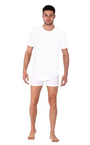 Thermoform Bambu Erkek Bisiklet Yaka Tişört Kısa Kollu Fanila Atlet ve Boxer Şort Seti Beyaz - 2