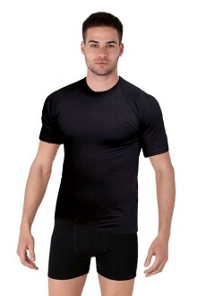 Thermoform Bambu Erkek Bisiklet Yaka Tişört Kısa Kollu Fanila Atlet ve Boxer Şort Seti Siyah