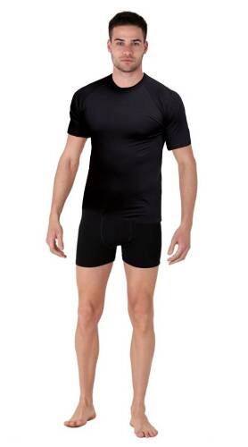 Thermoform Bambu Erkek Bisiklet Yaka Tişört Kısa Kollu Fanila Atlet ve Boxer Şort Seti Siyah - 2