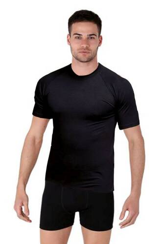 Thermoform Bambu Erkek Bisiklet Yaka Tişört Kısa Kollu Fanila Atlet ve Boxer Şort Seti Siyah - 1