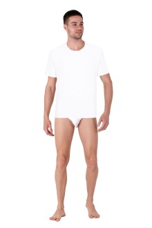 Thermoform Bambu Erkek Bisiklet Yaka Tişört Kısa Kollu Fanila Atlet ve Slip Külot Seti Beyaz - 2