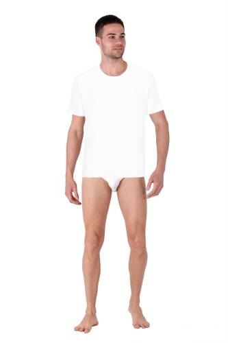 Thermoform Bambu Erkek Bisiklet Yaka Tişört Kısa Kollu Fanila Atlet ve Slip Külot Seti Beyaz - 2