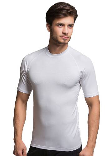 Thermoform Bambu Erkek Bisiklet Yaka Tişört Kısa Kollu Fanila Atlet ve Slip Külot Seti Beyaz - 3