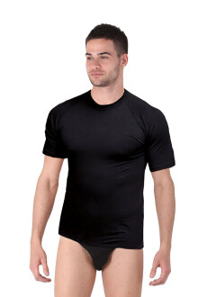 Thermoform Bambu Erkek Bisiklet Yaka Tişört Kısa Kollu Fanila Atlet ve Slip Külot Seti Siyah 