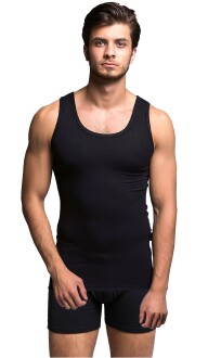 Thermoform Bambu Erkek Kolsuz Bisiklet Yaka Atlet ve Boxer Şort Seti Siyah 