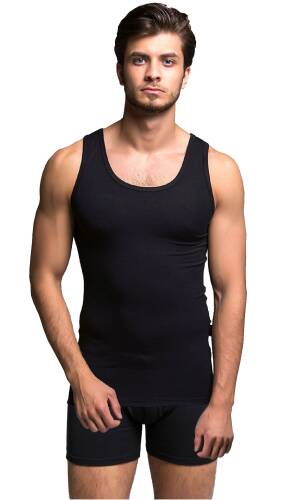 Thermoform Bambu Erkek Kolsuz Bisiklet Yaka Atlet ve Boxer Şort Seti Siyah - 1