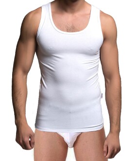 Thermoform Bamboo Men's Sleeveless U Neck T-Shirt Tank Top and Men's Brief Set White